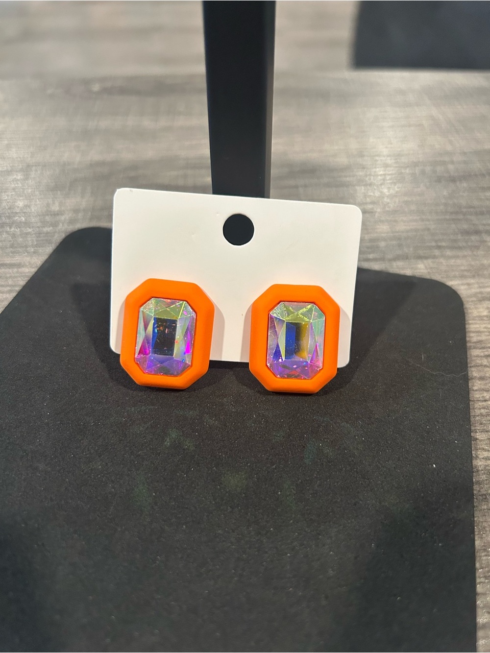 Iridescent Gem Orange Frame Stud Earrings